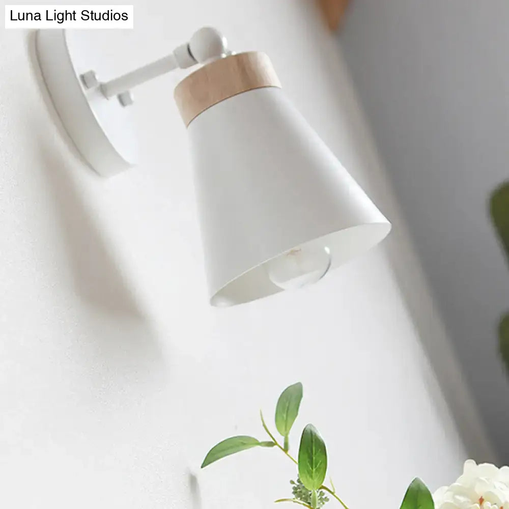 Modern white finish bedside sconce with wood accent bedroom wall lamp