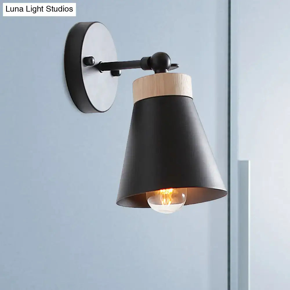Modern white finish bedside sconce with wood accent bedroom wall lamp