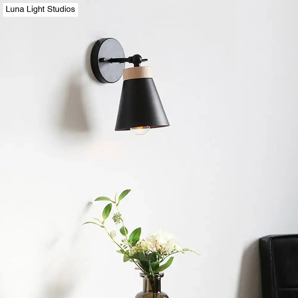Modern white finish bedside sconce with wood accent bedroom wall lamp