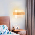 Modern white glass and wood wall light bedroom sconce