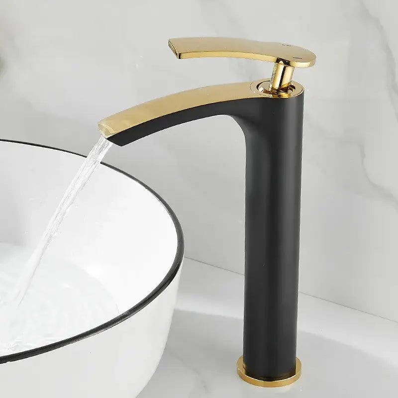 Modern white & gold ceramic brass bathroom basin faucet