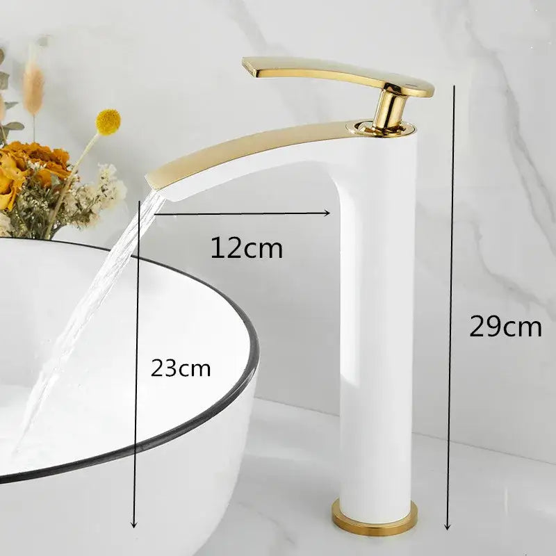 Modern white & gold ceramic brass bathroom basin faucet