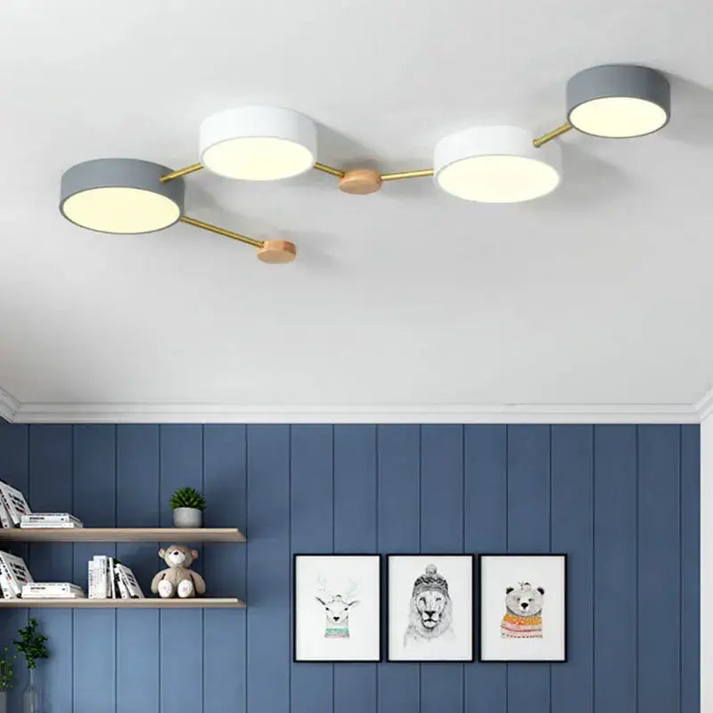 Modern white & gray wood ceiling chandelier living room light