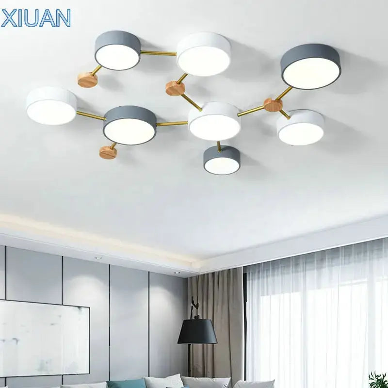 Modern white & gray wood ceiling chandelier living room light