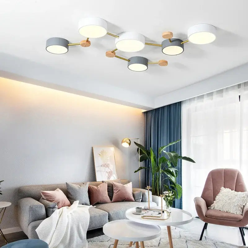 Modern white & gray wood ceiling chandelier living room light