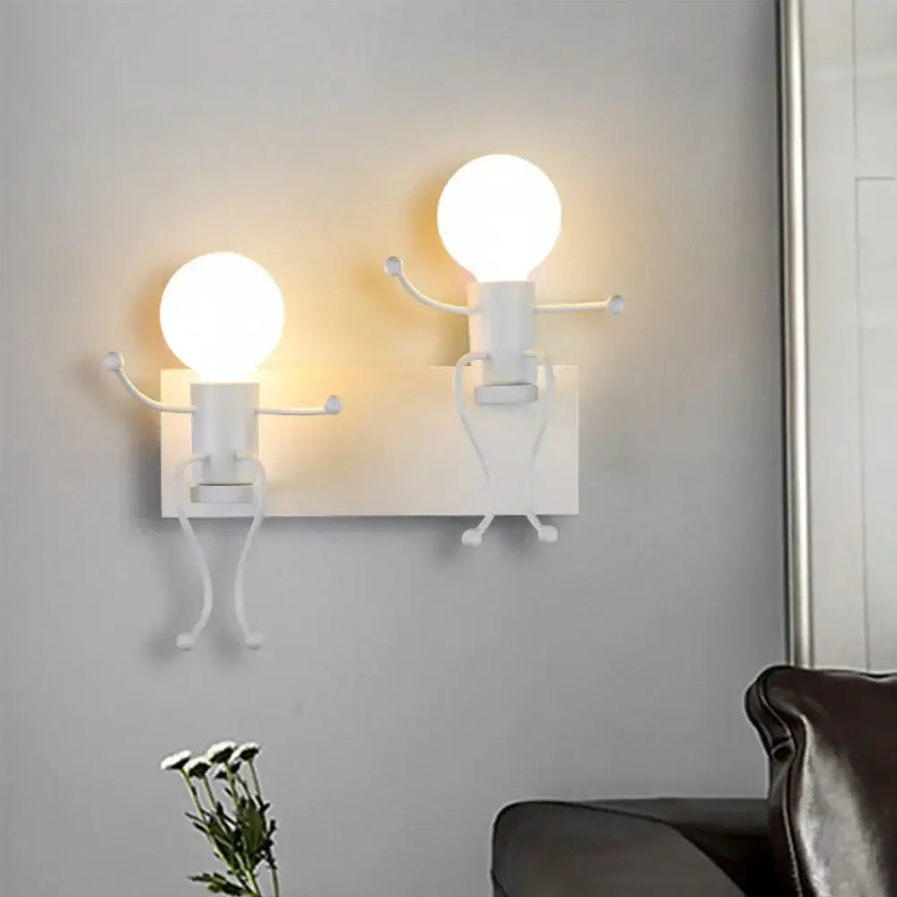 Modern white iron man cartoon wall sconce for bedroom