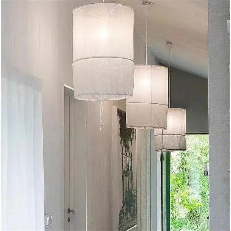 DecorBites™ Linen Cotton Pendant Lamp: Nordic White DIY Fabric Shade LED Island Lighting