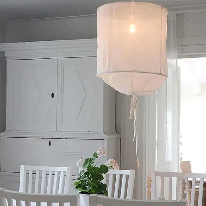 DecorBites™ Linen Cotton Pendant Lamp: Nordic White DIY Fabric Shade LED Island Lighting