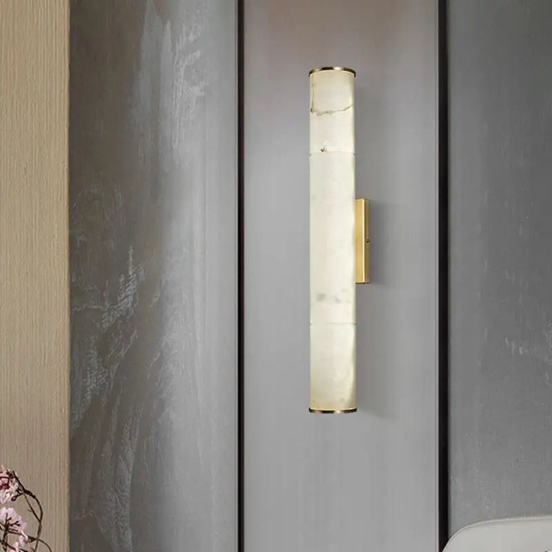 DecorBites™ Sleek Marble Tube LED Sconce Light: Simplicity White & Brass Wall Lamp for Living Room