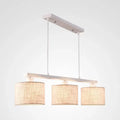 Modern white metal and beige fabric island light fixture for kitchen