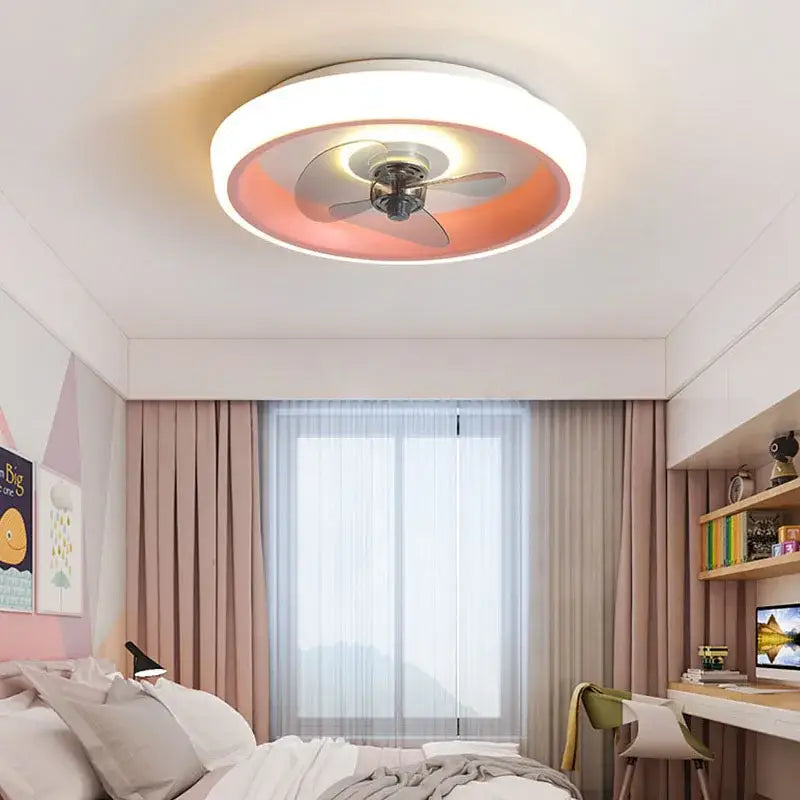 Modern white & orange circular ceiling fan light for bedroom