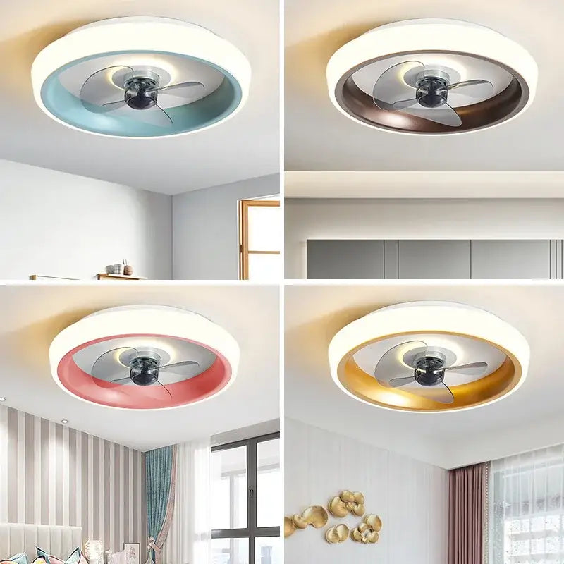 Modern white & orange circular ceiling fan light for bedroom