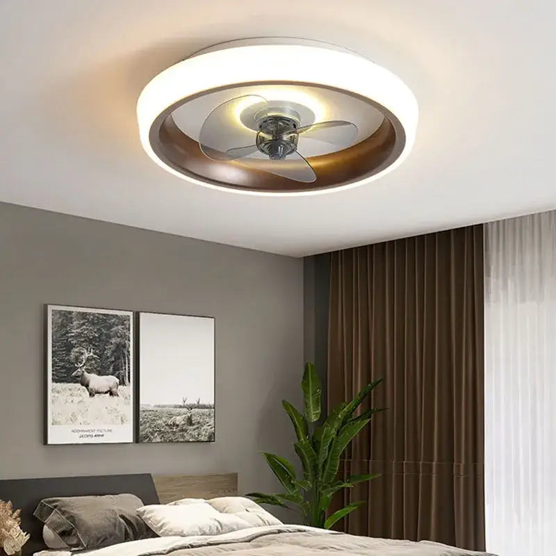 Modern white & orange circular ceiling fan light for bedroom
