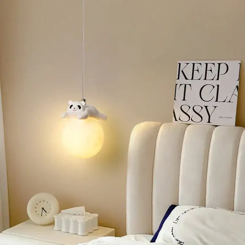 Modern white panda bear bedroom wall lamp living room pendant light
