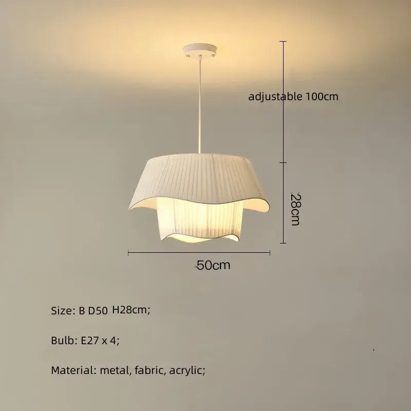 DecorBites™ Creamy Style E27 Chandelier Bedroom Pendant Lights: Minimalist White Fabric LED Lamps