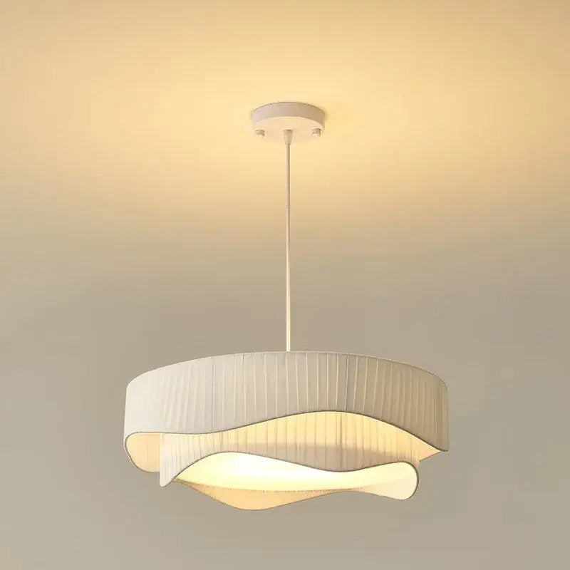 DecorBites™ Creamy Style E27 Chandelier Bedroom Pendant Lights: Minimalist White Fabric LED Lamps