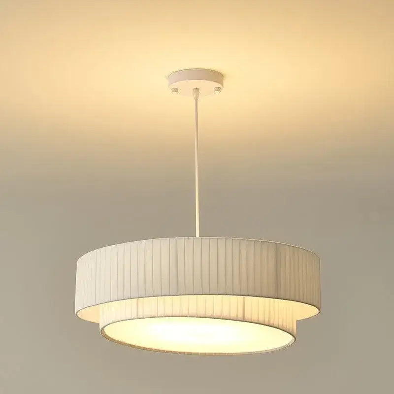 DecorBites™ Creamy Style E27 Chandelier Bedroom Pendant Lights: Minimalist White Fabric LED Lamps