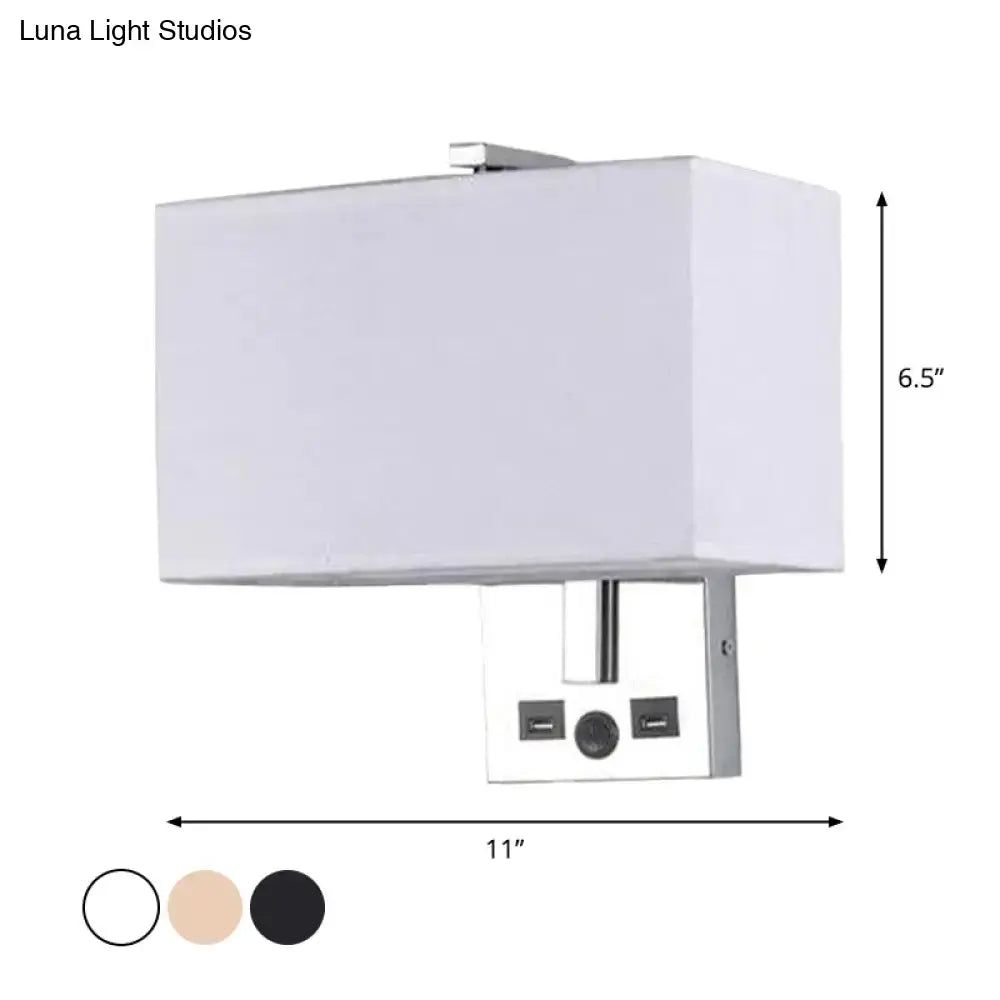 Modern white rectangle wall light kit with usb ports bedroom lamp