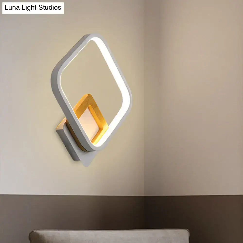 Modern white rhombus wall sconce bedroom led light with wood detail