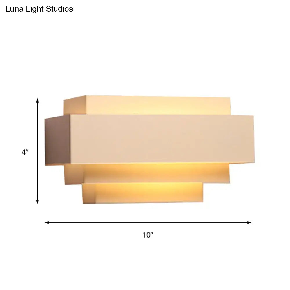 DecorBites™ Modern Rectangle Wall Lamp with Tiered Metal Design - White 1 Head Wall Sconce Light for Bedroom