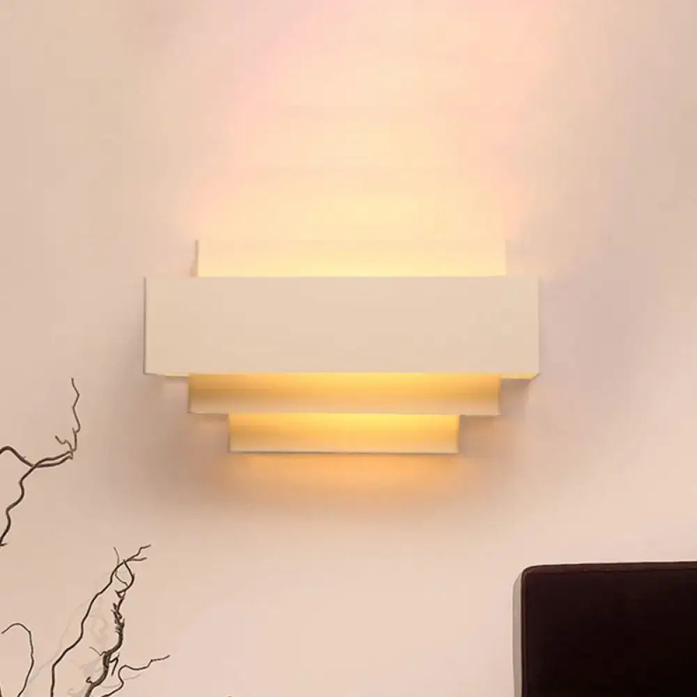 DecorBites™ Modern Rectangle Wall Lamp with Tiered Metal Design - White 1 Head Wall Sconce Light for Bedroom