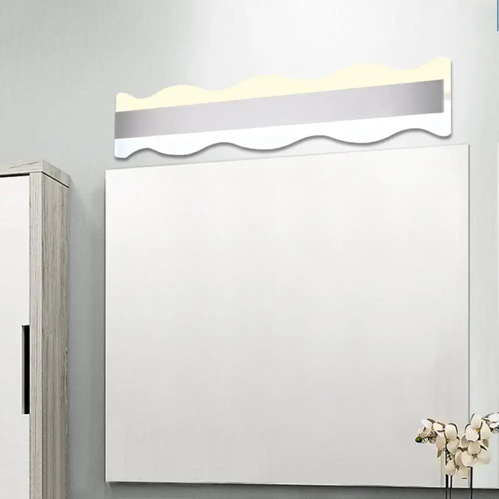 Modern white wave led light fixture – bathroom warm white sconce