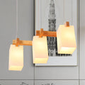 DecorBites™ White Nordic Wooden Chandelier with Rectangle Glass Shades - Triple Light Linear Island Lighting for Restaurants