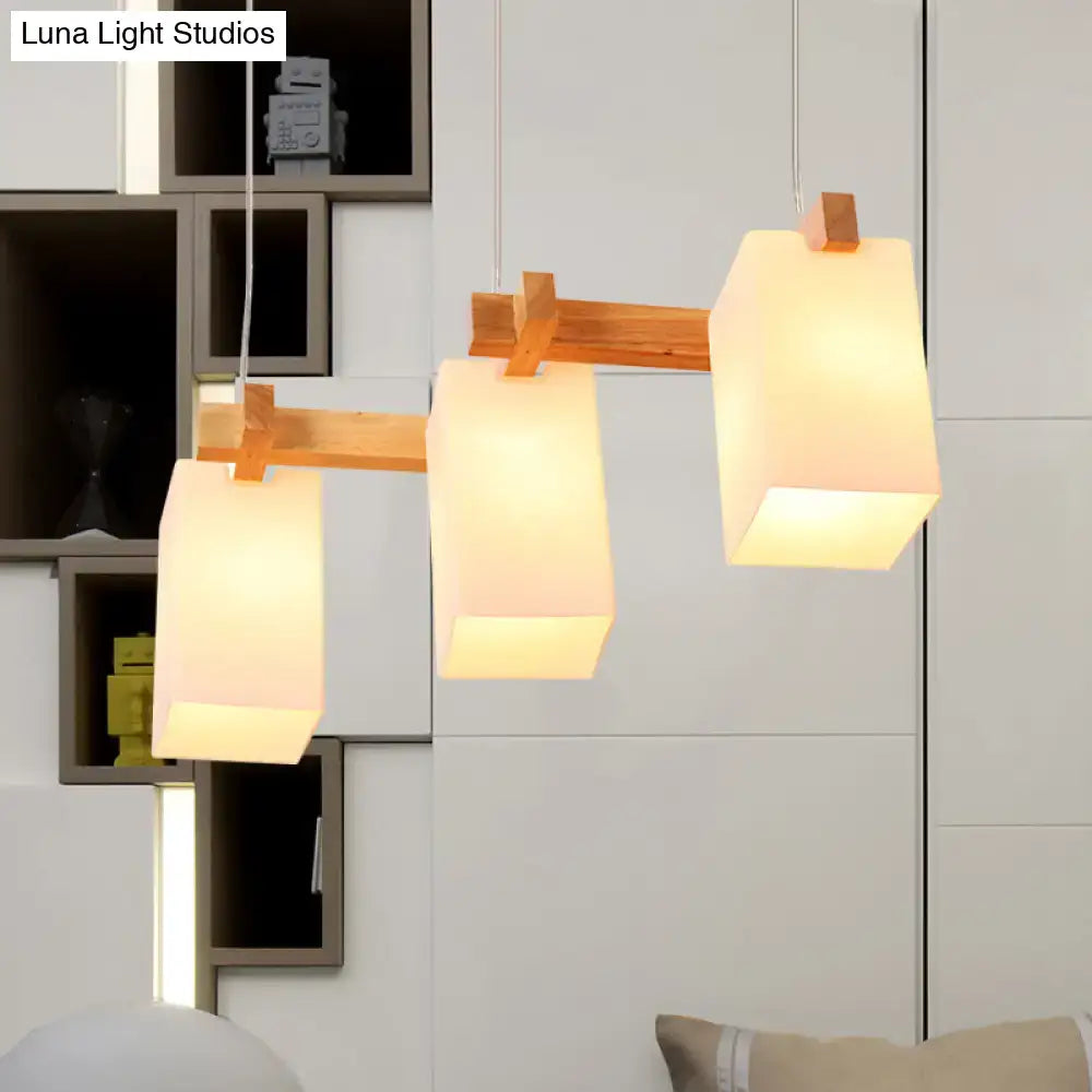 DecorBites™ White Nordic Wooden Chandelier with Rectangle Glass Shades - Triple Light Linear Island Lighting for Restaurants