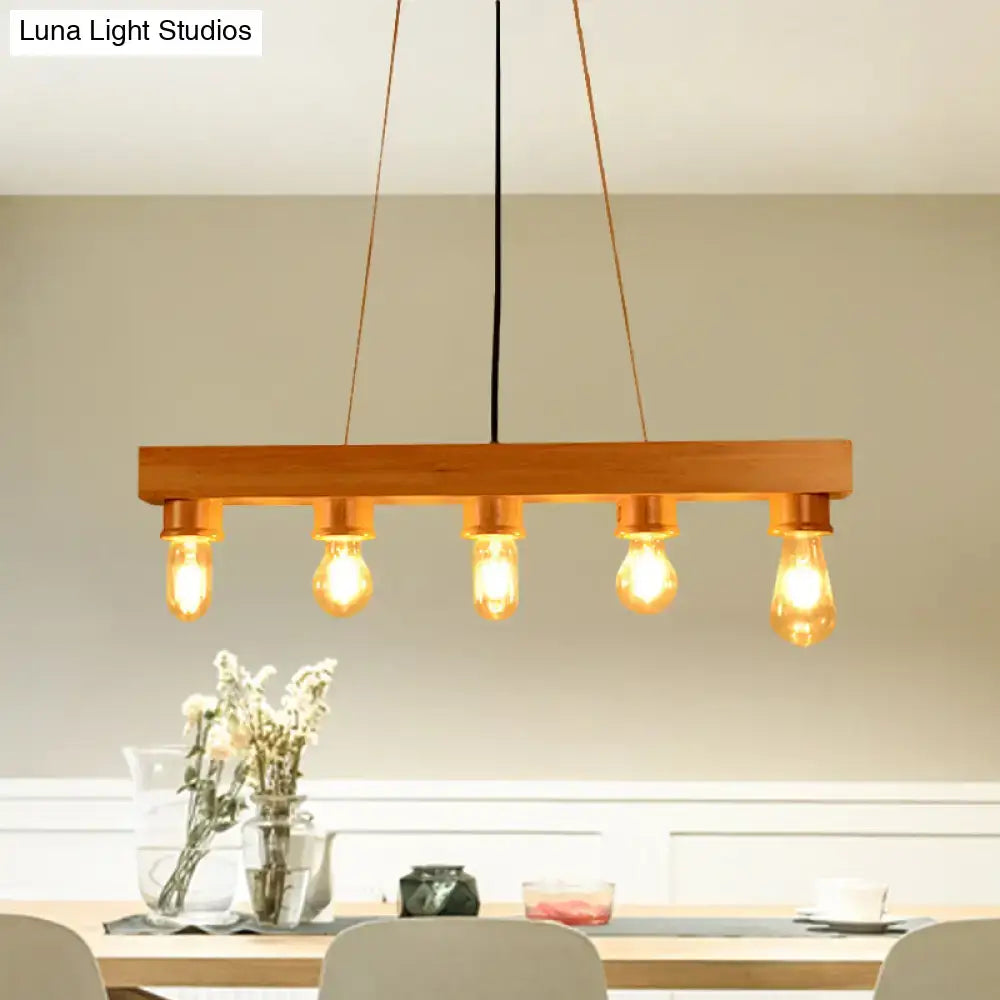 DecorBites™ Modern Wood Bubble Hanging Ceiling Light with 5 Beige Heads – Ideal for Dining Room