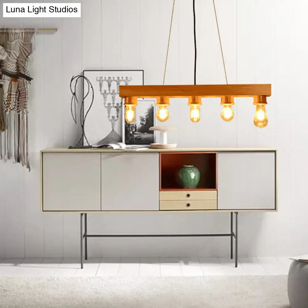 DecorBites™ Modern Wood Bubble Hanging Ceiling Light with 5 Beige Heads – Ideal for Dining Room