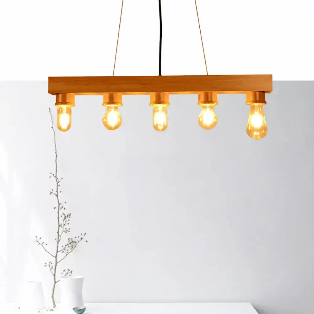 DecorBites™ Modern Wood Bubble Hanging Ceiling Light with 5 Beige Heads – Ideal for Dining Room