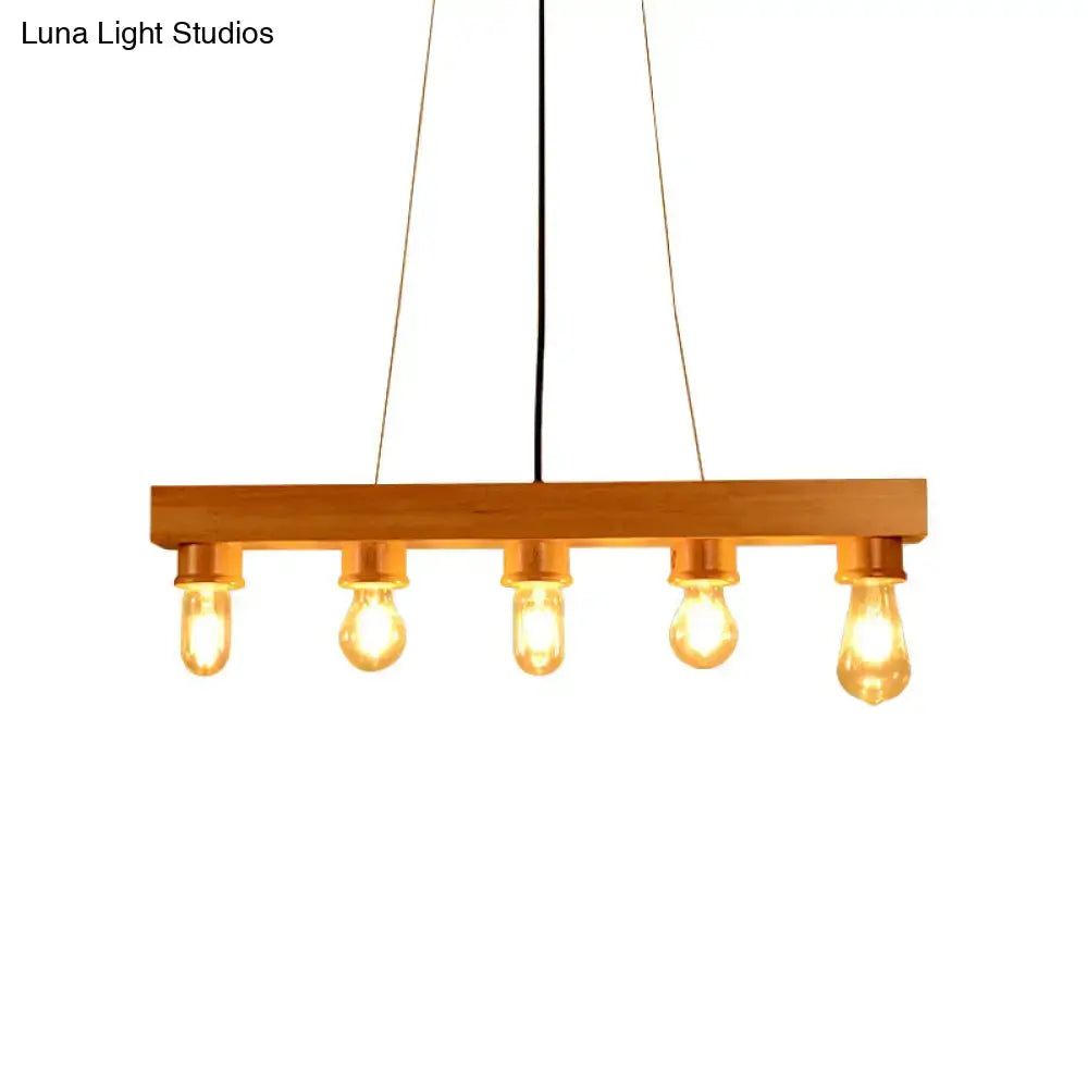 DecorBites™ Modern Wood Bubble Hanging Ceiling Light with 5 Beige Heads – Ideal for Dining Room