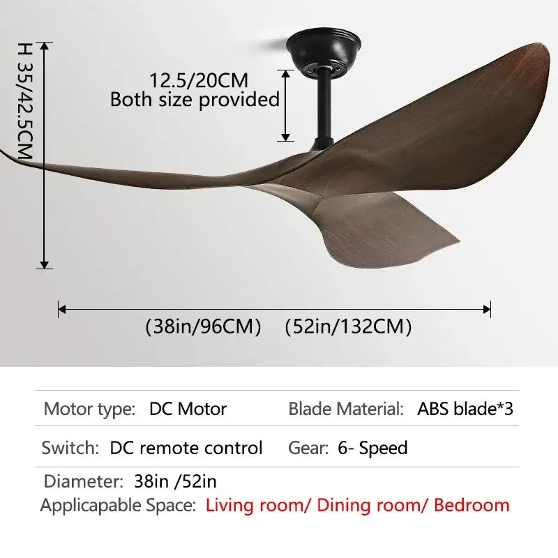 Modern wood 52 inch dc ceiling fan for living room