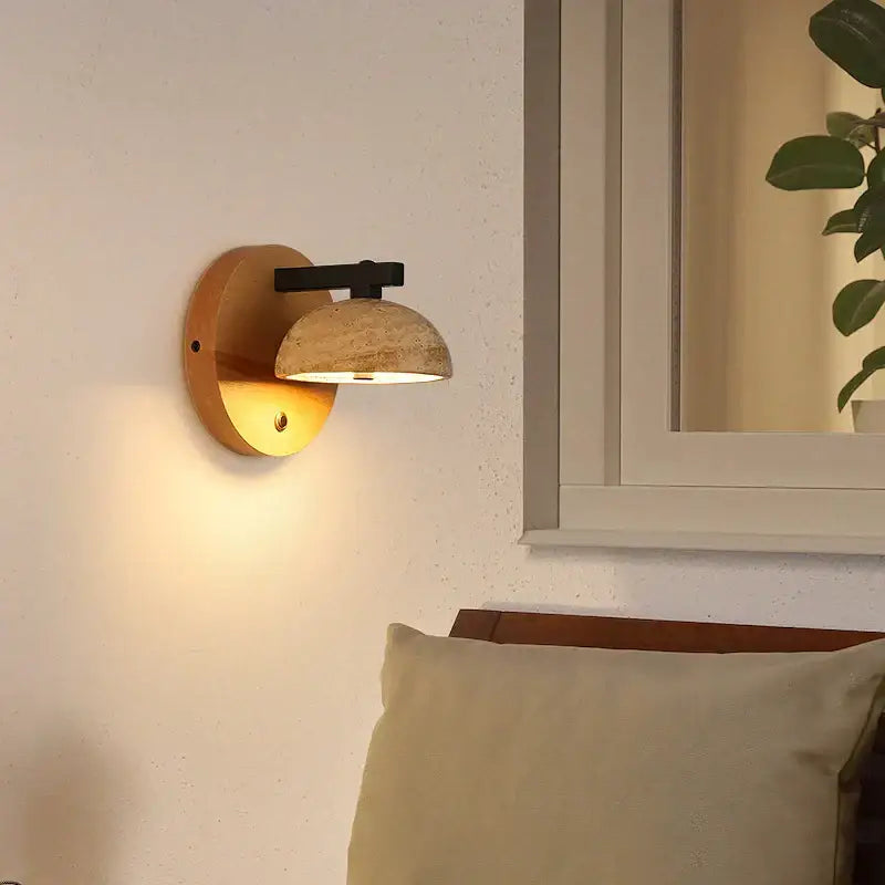 DecorBites™ Black Iron LED Wall Light Fixture Coffee Nordic Modern Natural Wood Bedside Lamp