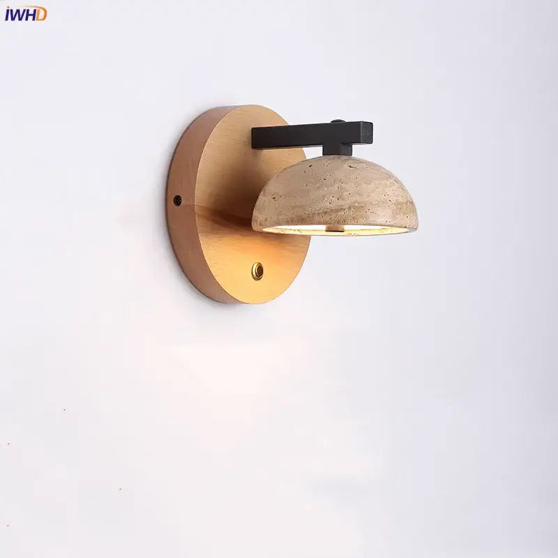 DecorBites™ Black Iron LED Wall Light Fixture Coffee Nordic Modern Natural Wood Bedside Lamp