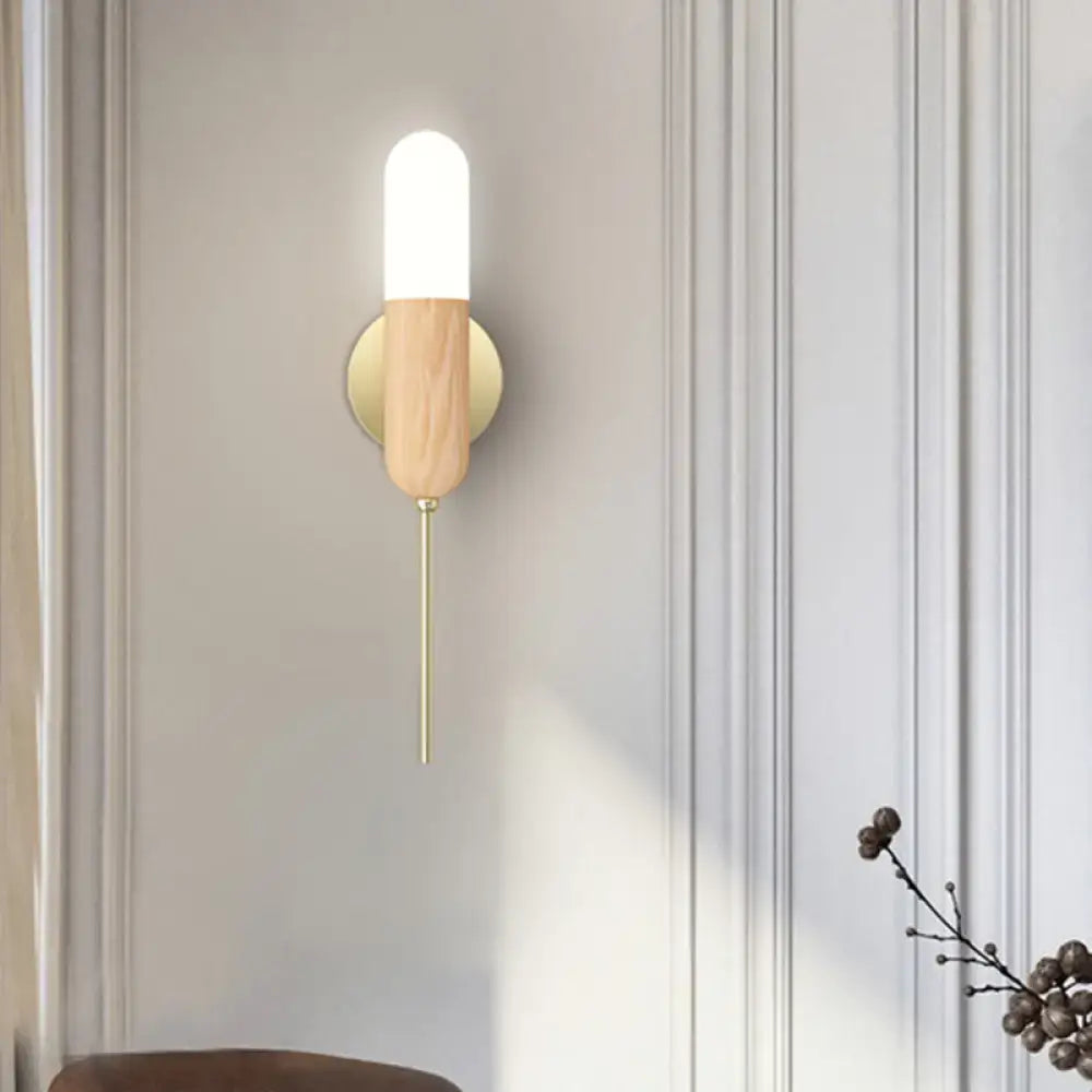 DecorBites™ Modern Wooden Wall Lamp with LED Light Fixture and Handle - Capsule Design for Living Room