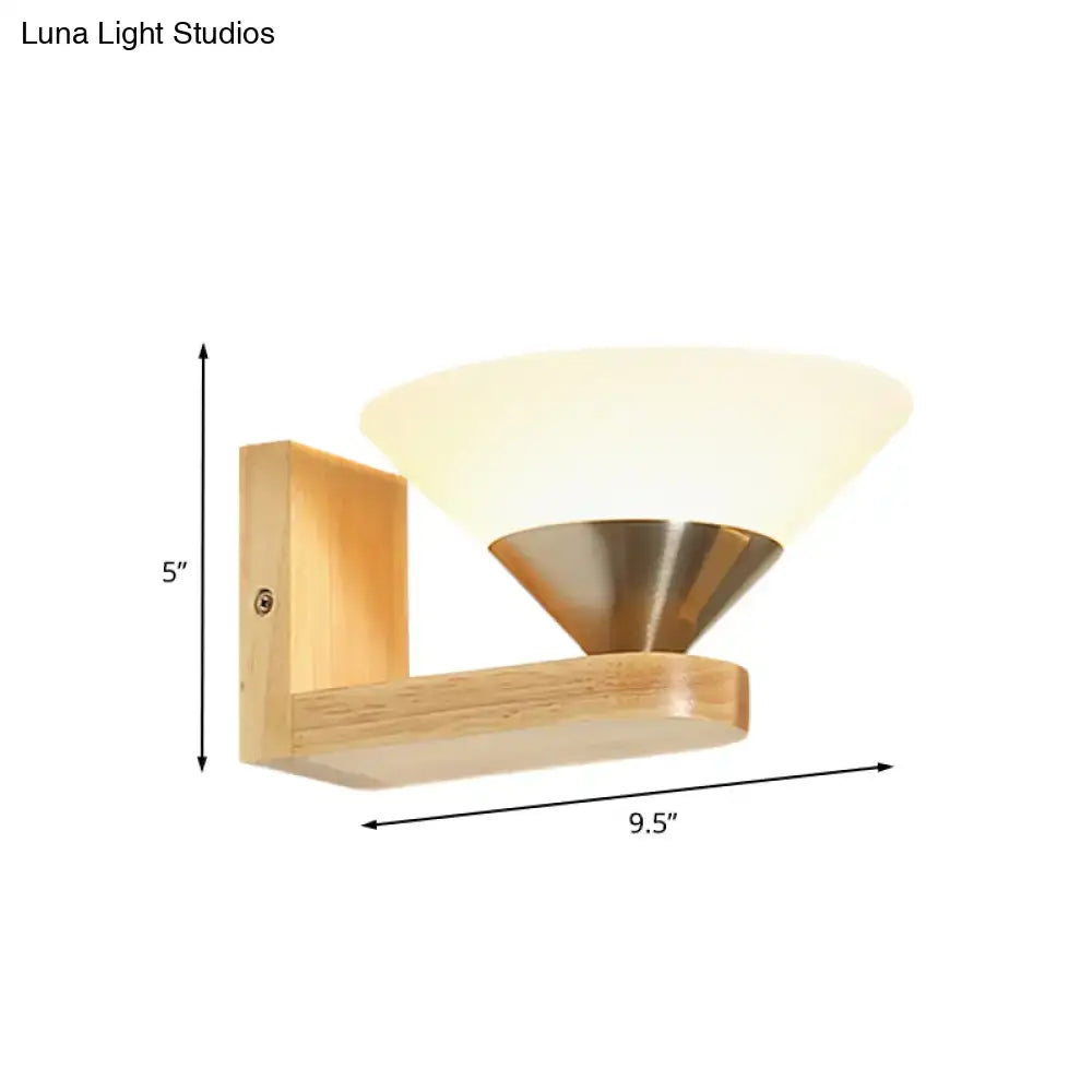 Modern wood and brass wall lamp bedroom glass sconce