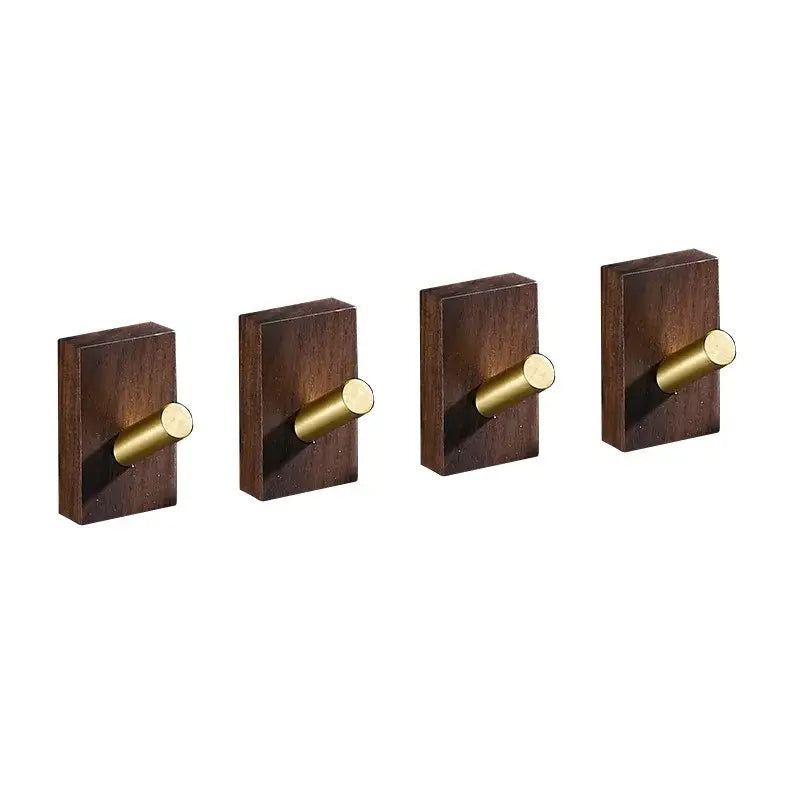 Modern wood and brushed gold wall hook row for kitchen