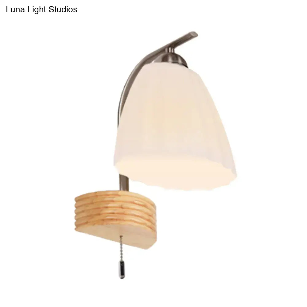 Modern wood and ribbed glass flared sconce wall lamp – bedroom light