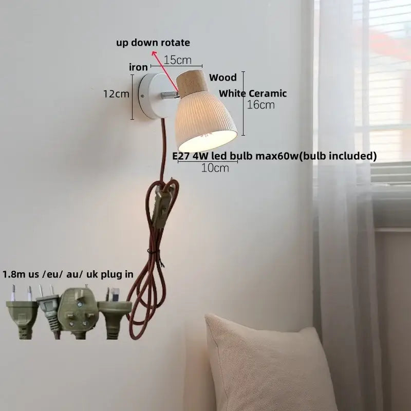 Modern wood and ribbed glass wall light fixture bedroom sconce