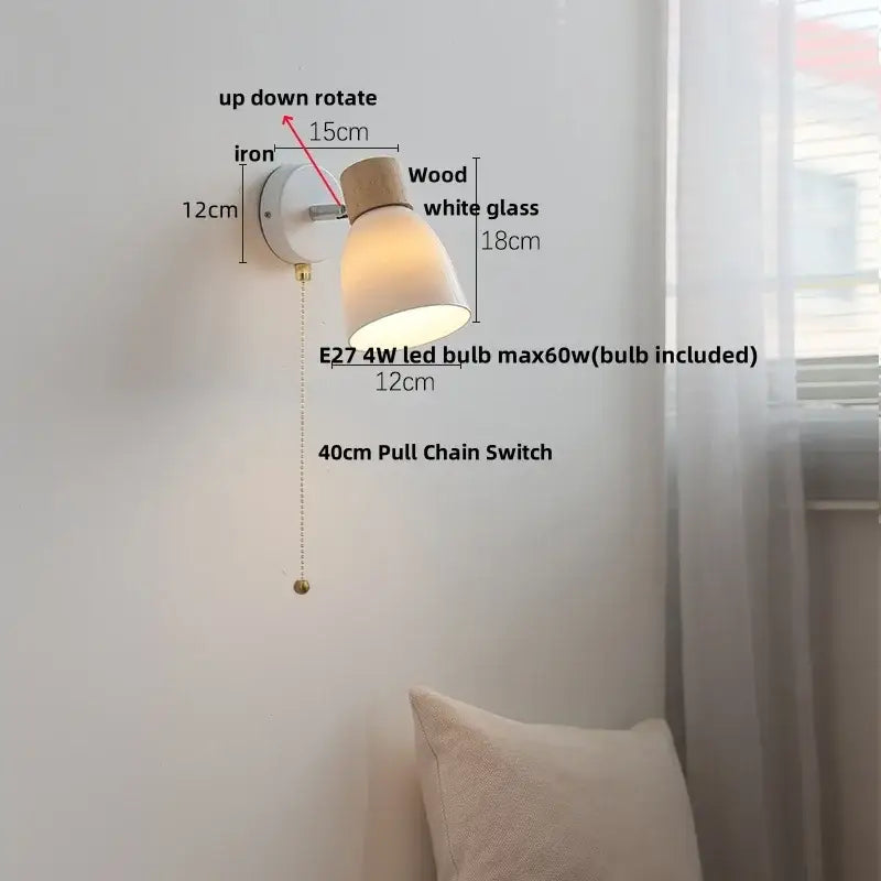 Modern wood and ribbed glass wall light fixture bedroom sconce