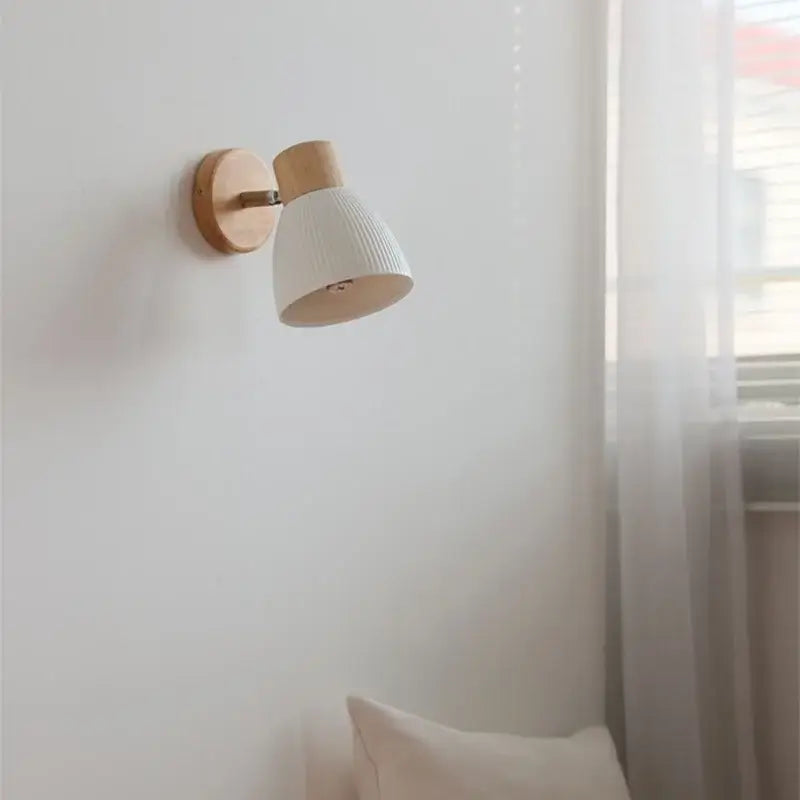 Modern wood and ribbed glass wall light fixture bedroom sconce