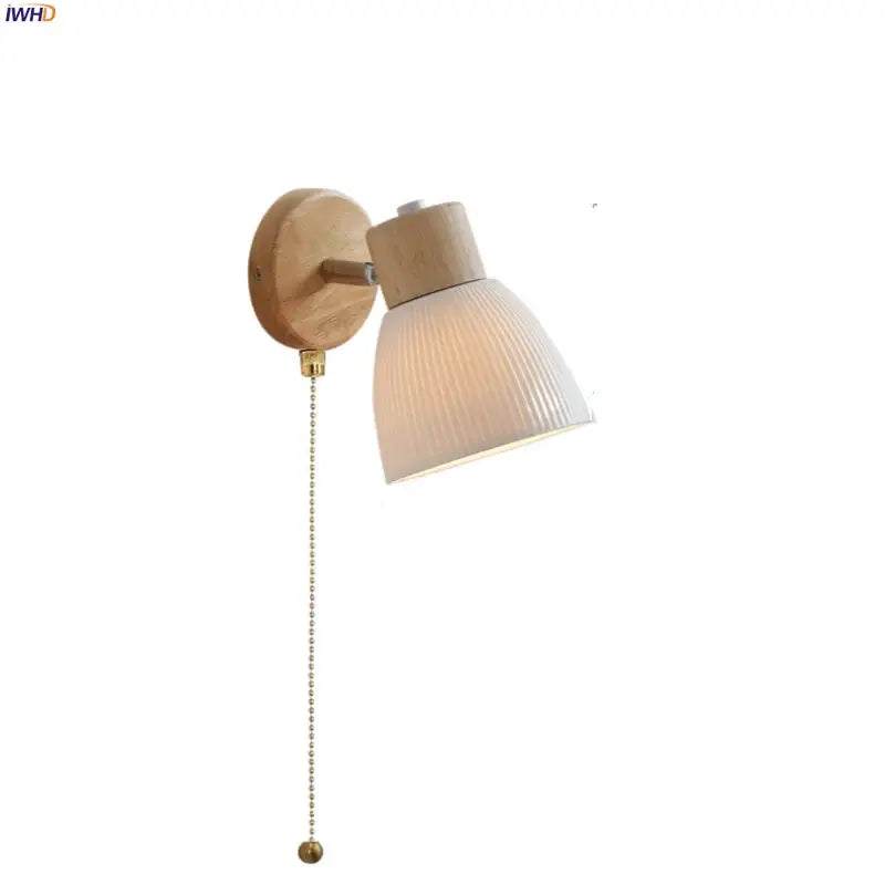 Modern wood and ribbed glass wall light fixture bedroom sconce