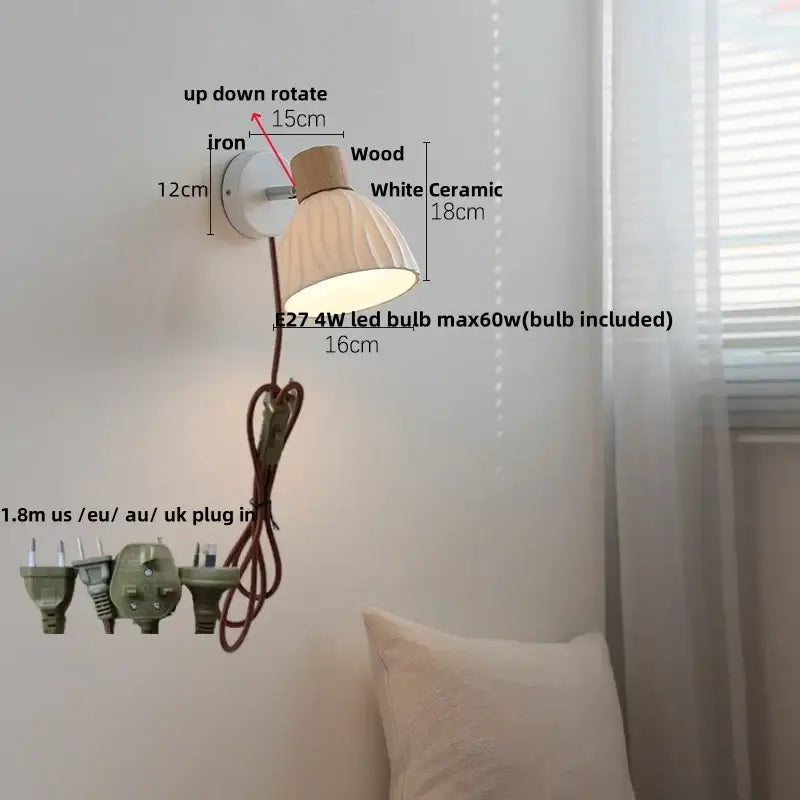 Modern wood and ribbed glass wall light fixture bedroom sconce