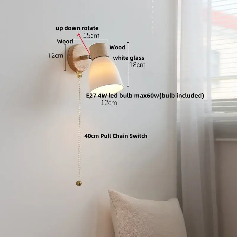 Modern wood and ribbed glass wall light fixture bedroom sconce