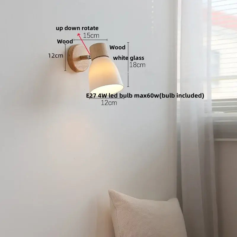 Modern wood and ribbed glass wall light fixture bedroom sconce