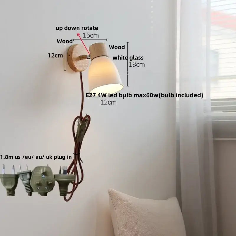 Modern wood and ribbed glass wall light fixture bedroom sconce