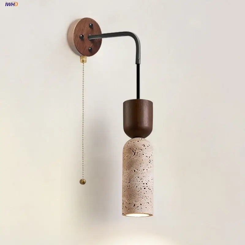 Modern wood and travertine led wall lamp bedroom sconce