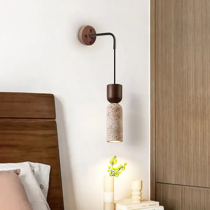 Modern wood and travertine led wall lamp bedroom sconce