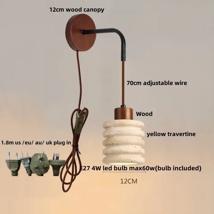 Modern wood and travertine led wall lamp bedroom sconce